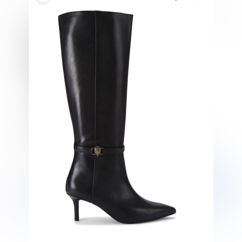 Kurt Geiger Black Heeled Boots with Gold Accent
